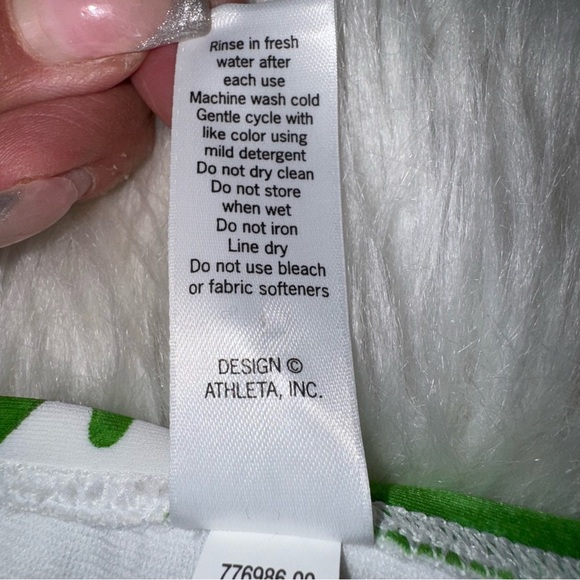 Athleta White and Green High Waisted Full Coverage Bikini Bottom Lycra UPF 50 M - Picture 4 of 10